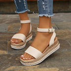 Women's platform sandals with woven espadrille sole