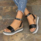 Women's platform sandals with woven espadrille sole