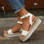 Women's platform sandals with woven espadrille sole