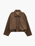 Women's oversized collared bomber jacket with zip front