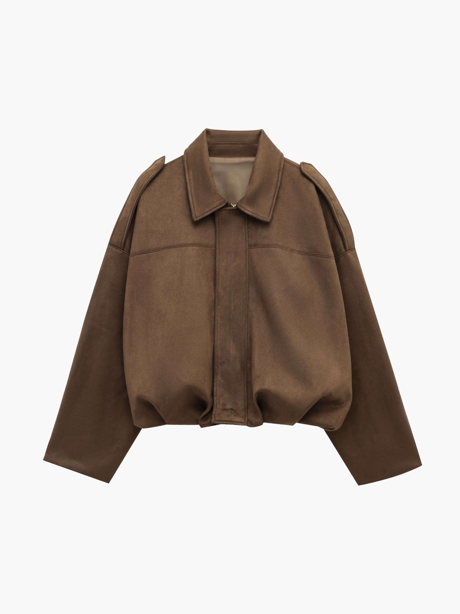 Women's oversized collared bomber jacket with zip front