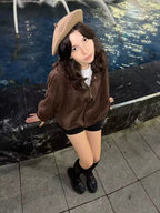 Women's oversized collared bomber jacket with zip front