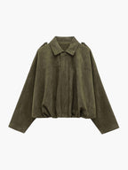 Women's oversized collared bomber jacket with zip front