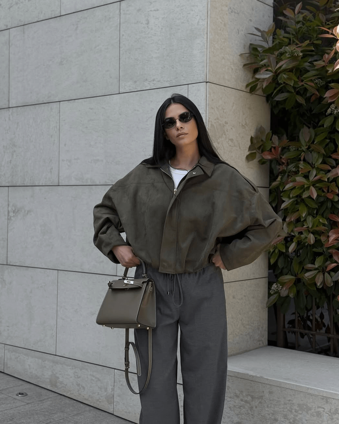 Women's oversized collared bomber jacket with zip front