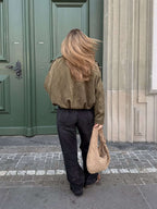 Women's oversized collared bomber jacket with zip front