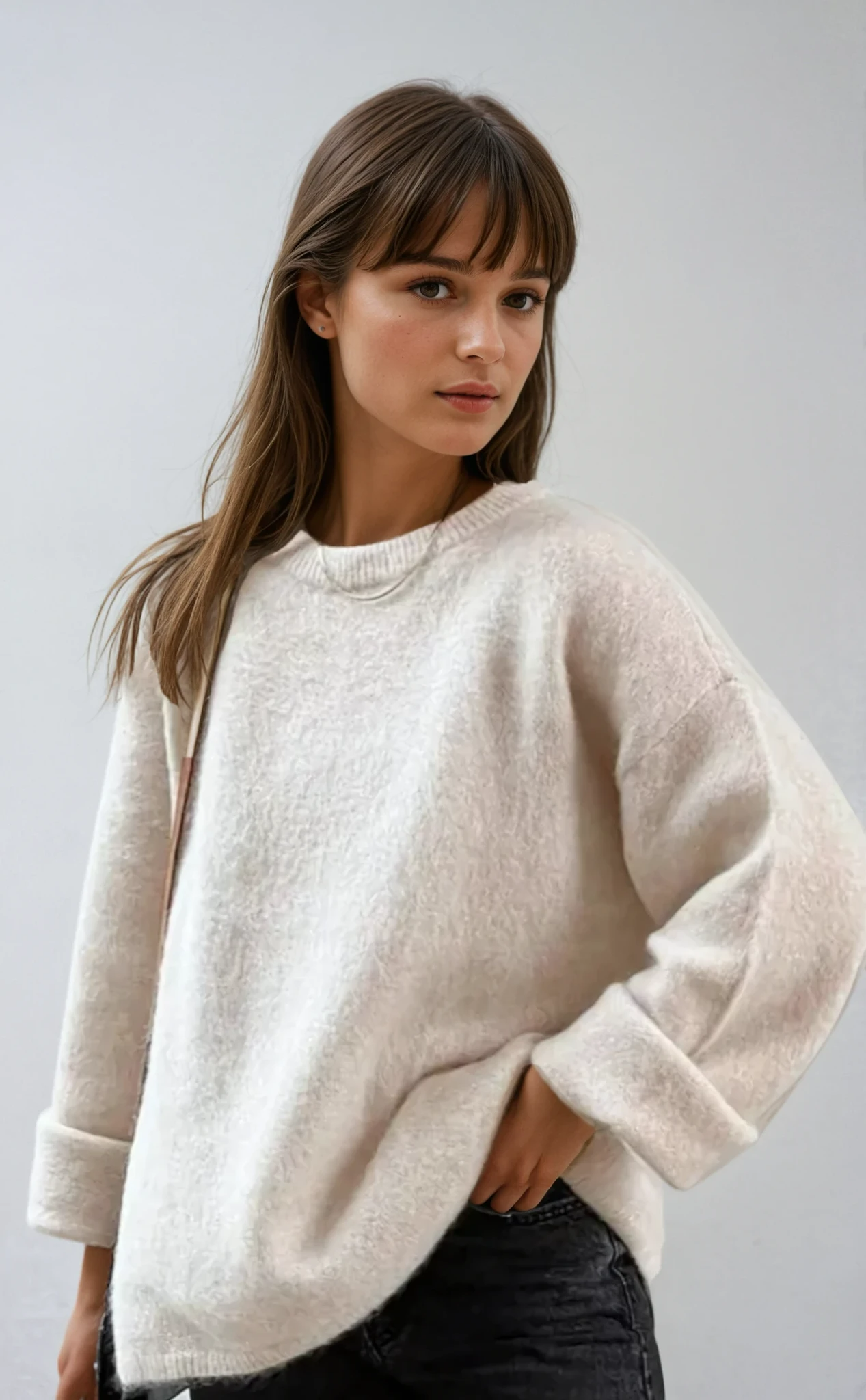 Women's oversized knit sweater with crewneck