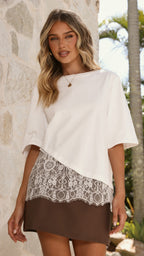 Women's oversized lace hem crop top