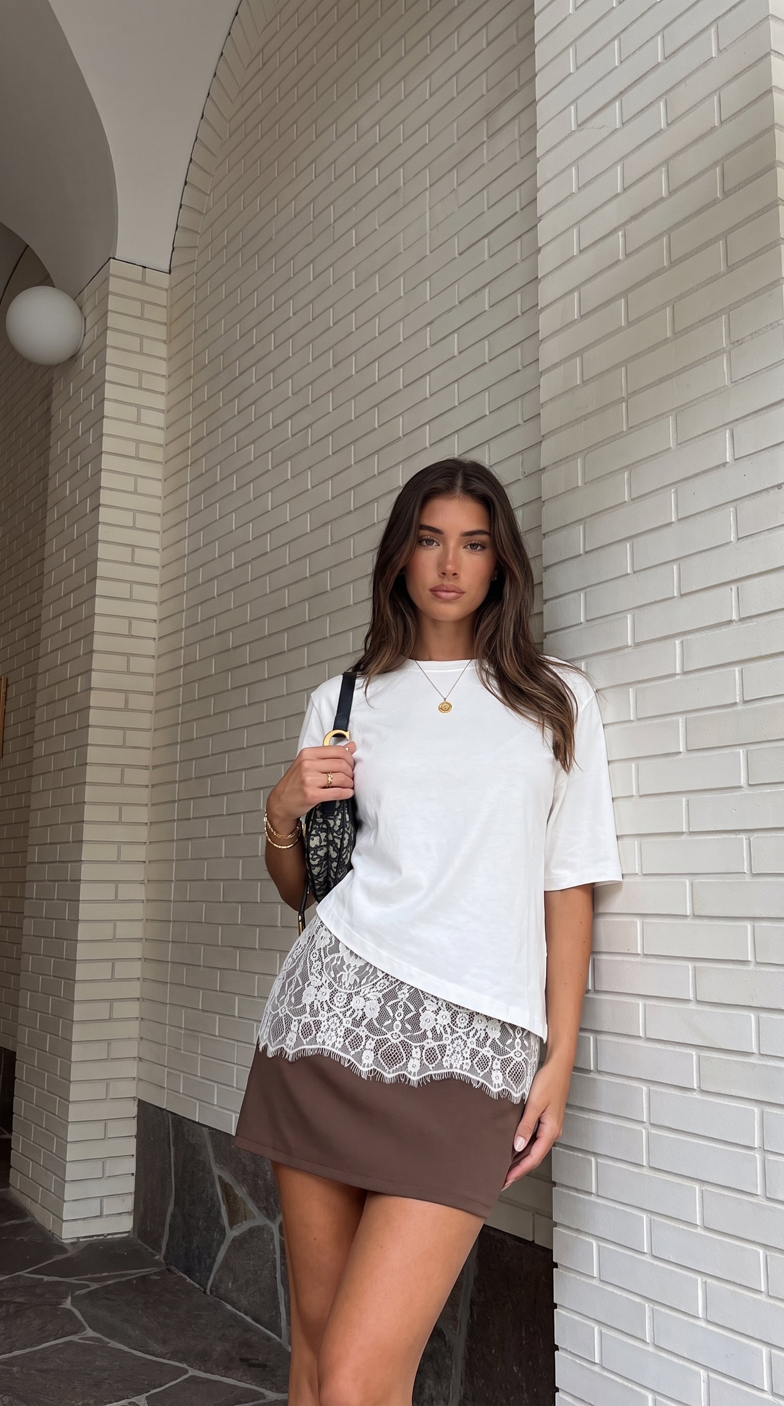 Women's oversized lace hem crop top