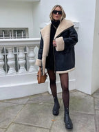 Women's oversized leather coat with zip front