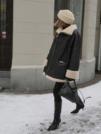 Women's oversized leather coat with zip front