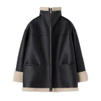 Women's oversized leather coat with zip front