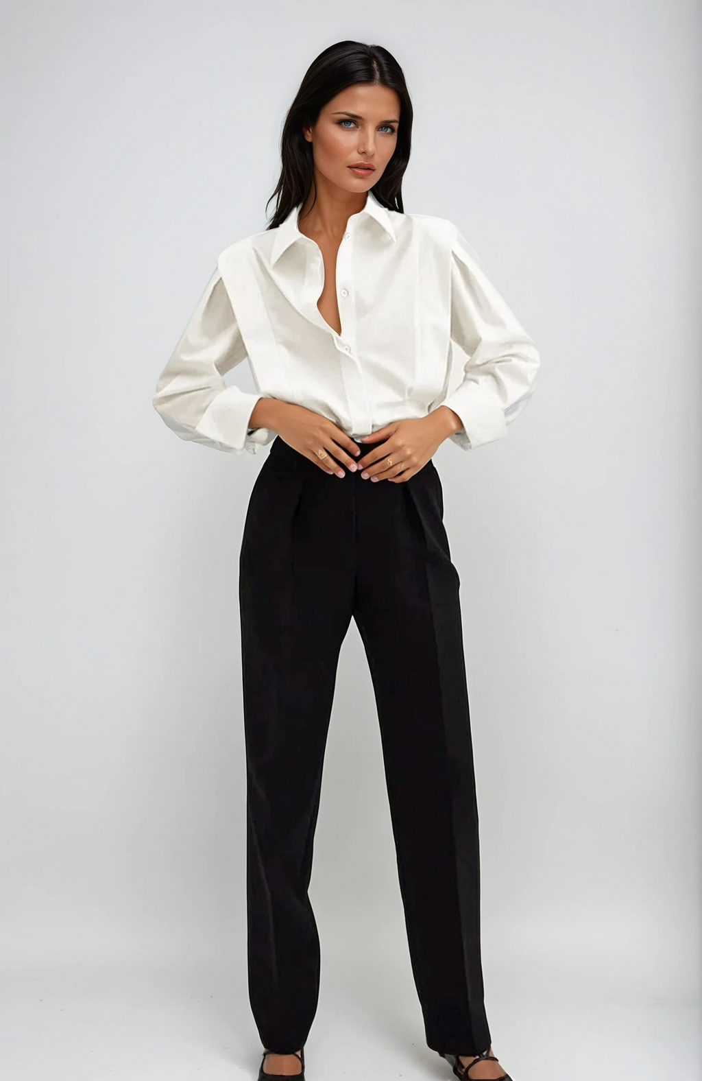 Women's oversized square collar button-down office blouse