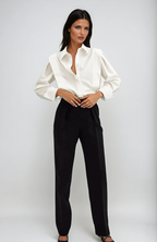 Women's oversized square collar button-down office blouse