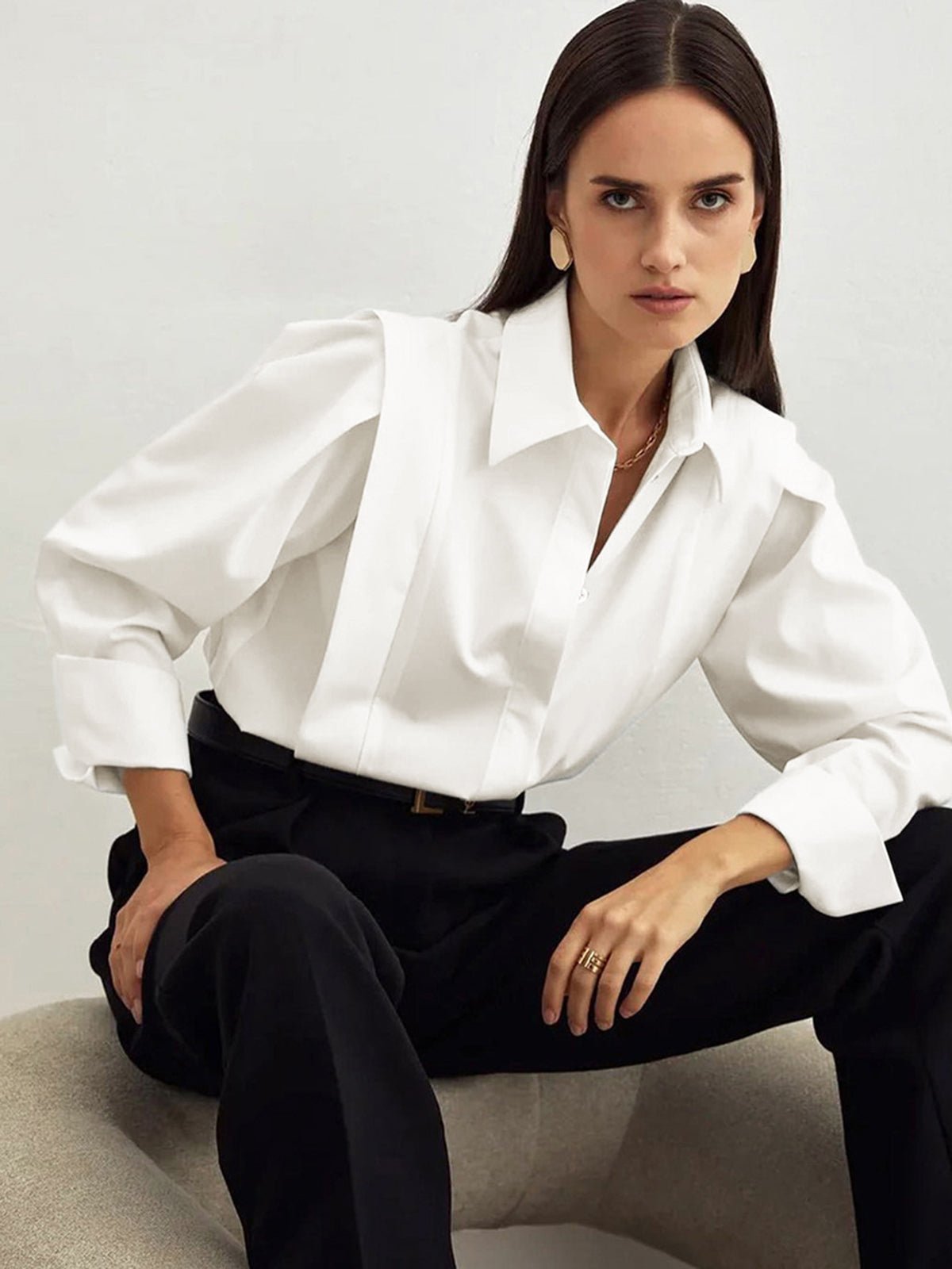 Women's oversized square collar button-down office blouse