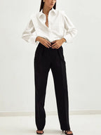 Women's oversized square collar button-down office blouse