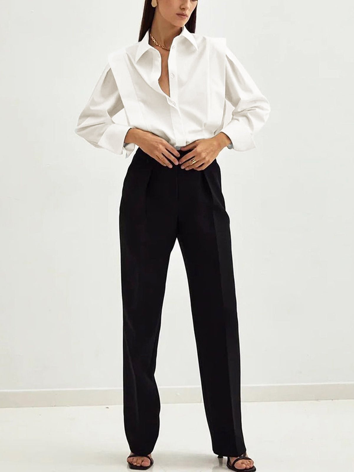 Women's oversized square collar button-down office blouse
