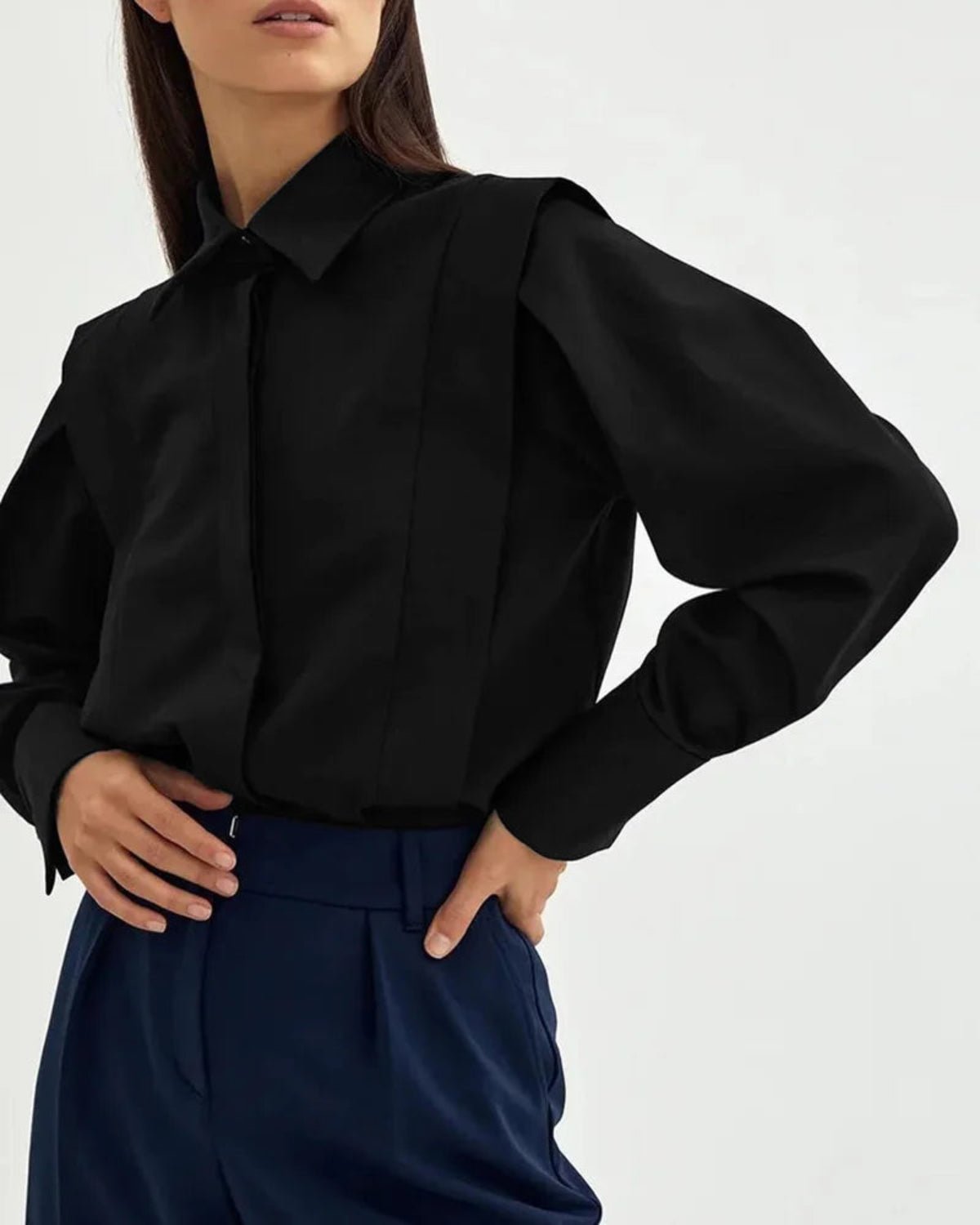 Women's oversized square collar button-down office blouse
