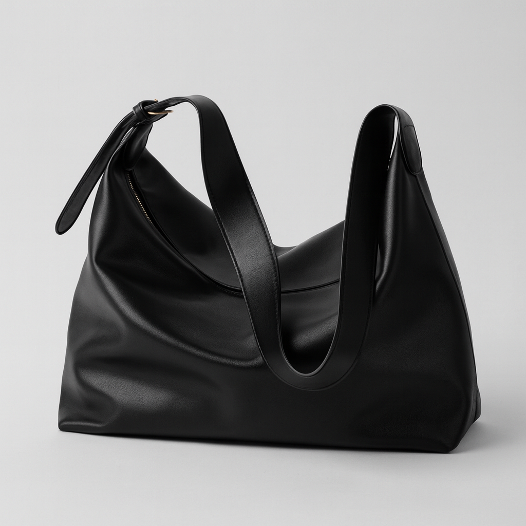 Women's oversized structured shoulder tote bag with buckle strap detail