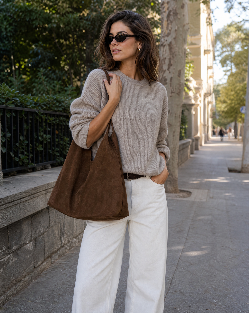 Women's oversized suede shoulder tote bag