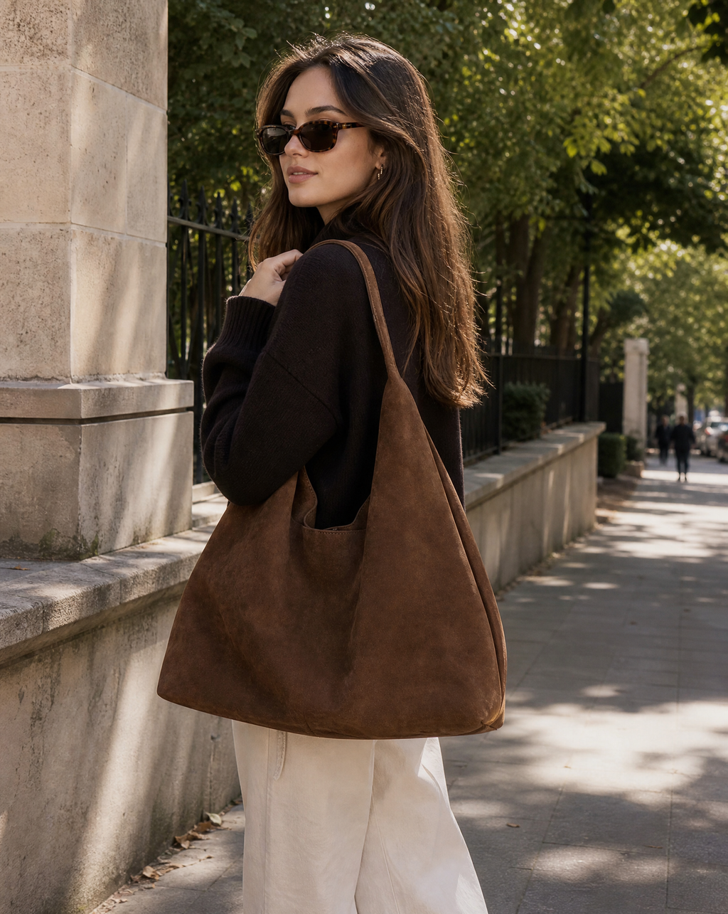 Women's oversized suede shoulder tote bag
