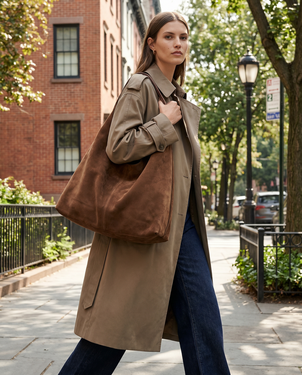 Women's oversized suede shoulder tote bag