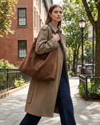 Women's oversized suede shoulder tote bag