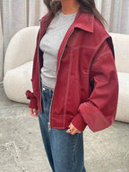 Women's oversized zip-up bomber jacket with contrast stitching