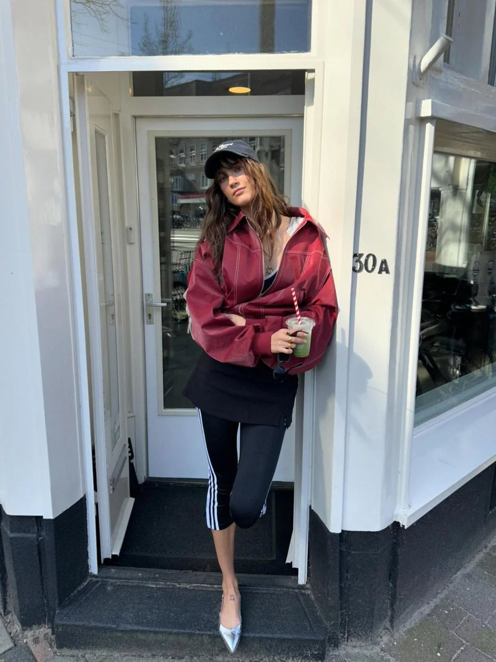 Women's oversized zip-up bomber jacket with contrast stitching