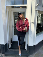 Women's oversized zip-up bomber jacket with contrast stitching