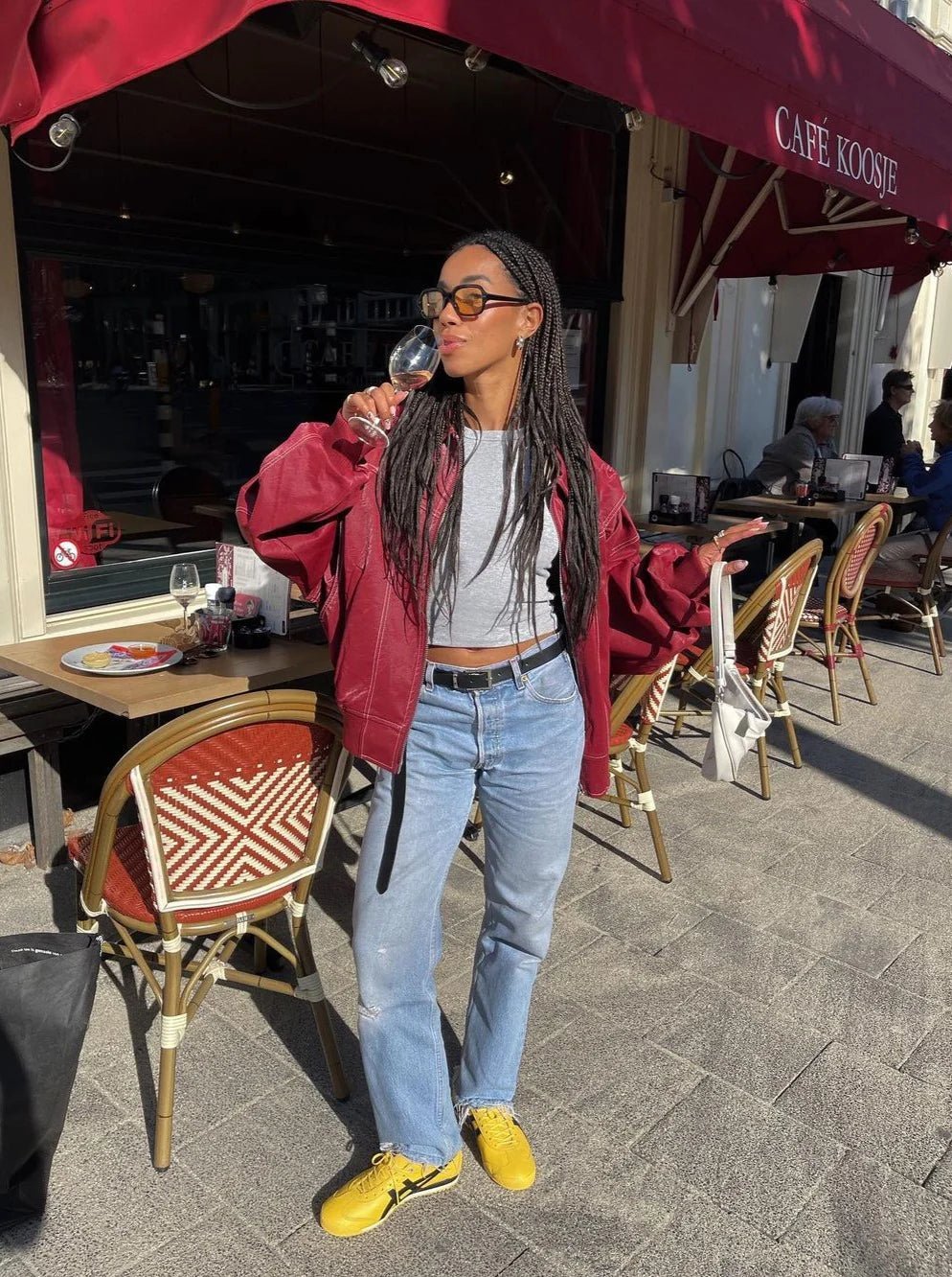 Women's oversized zip-up bomber jacket with contrast stitching