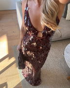 Women's paillette sequin open-back maxi formal dress