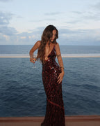 Women's paillette sequin open-back maxi formal dress
