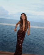 Women's paillette sequin open-back maxi formal dress