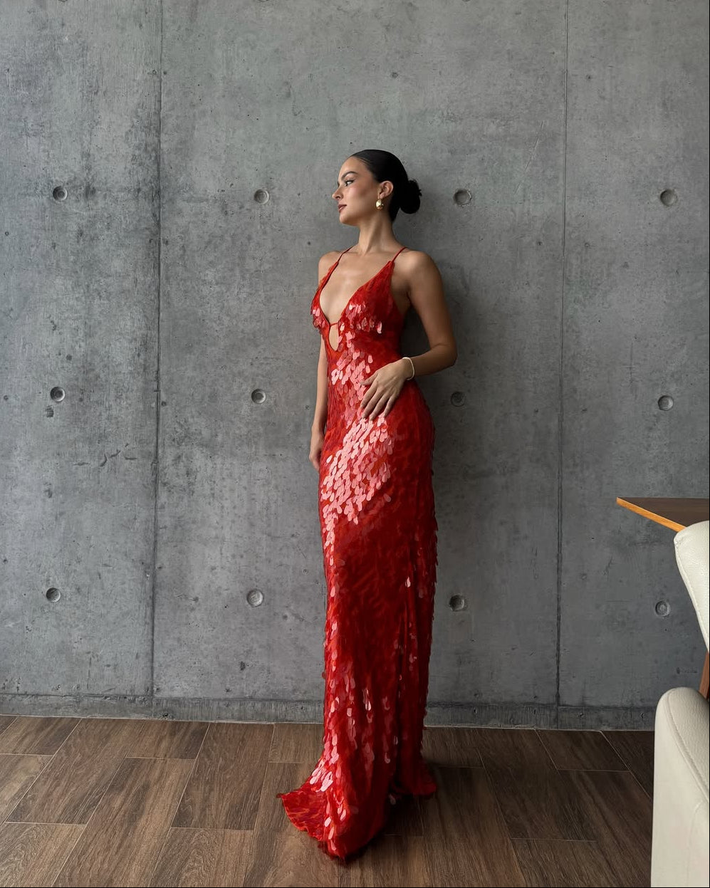 Women's paillette sequin open-back maxi formal dress