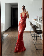 Women's paillette sequin open-back maxi formal dress