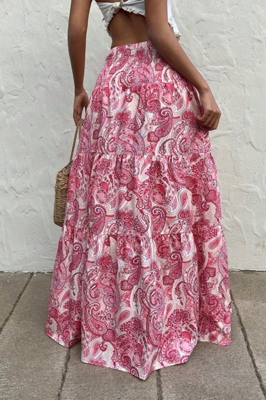 Women's paisley print tiered maxi skirt