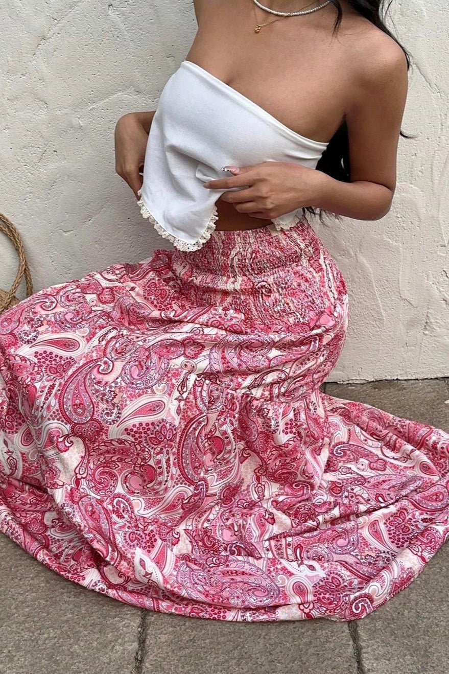 Women's paisley print tiered maxi skirt