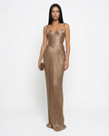 Women's pleated corset maxi dress with glossy finish