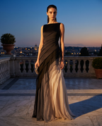 Women's pleated ombre maxi evening dress