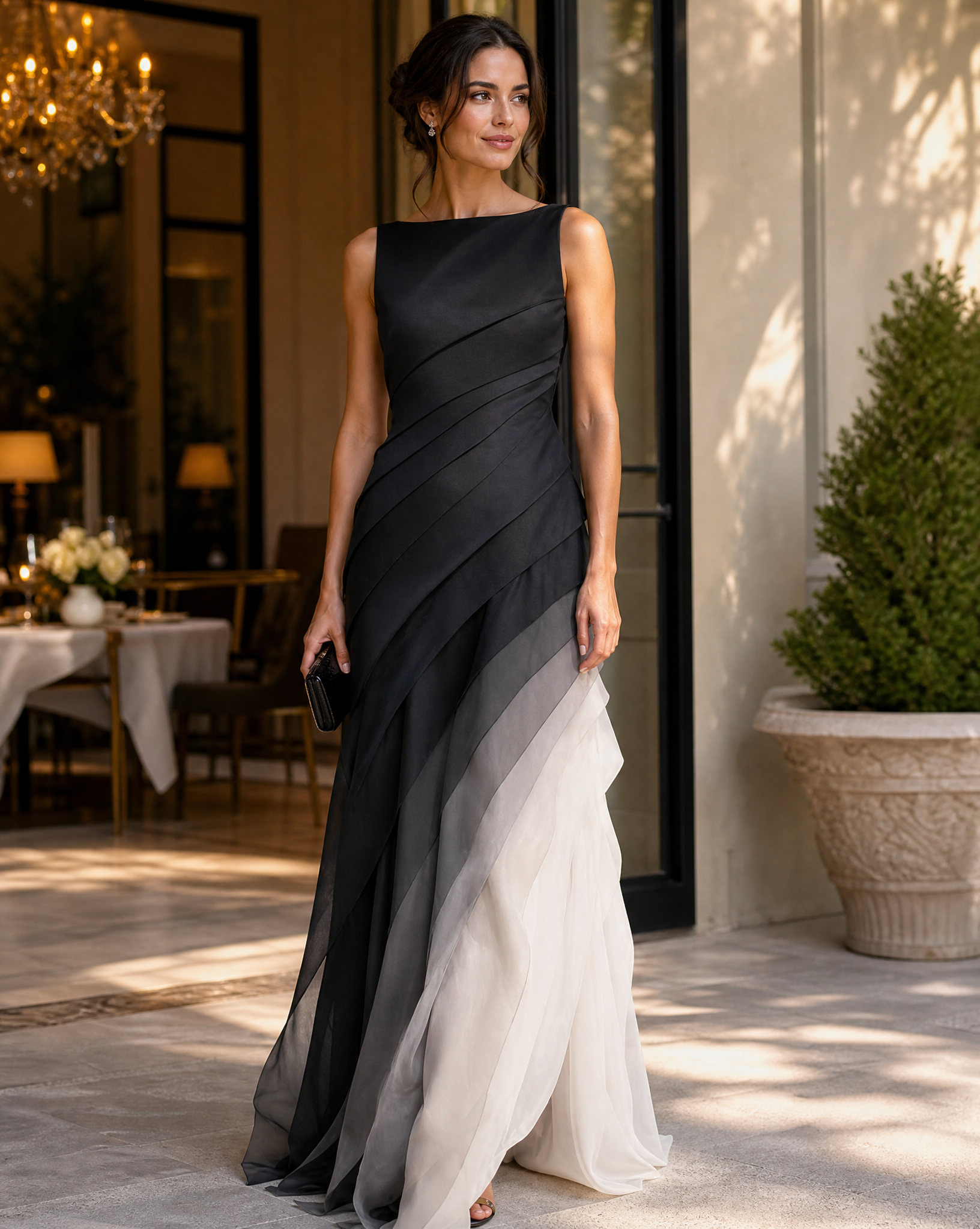 Women's pleated ombre maxi evening dress