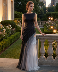 Women's pleated ombre maxi evening dress