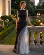 Women's pleated ombre maxi evening dress