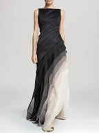 Women's pleated ombre maxi evening dress