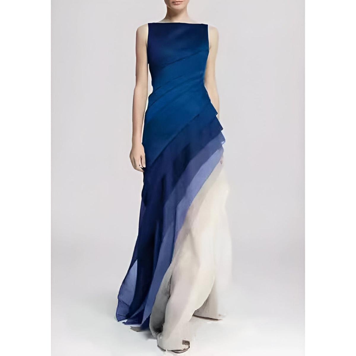 Women's pleated ombre maxi evening dress