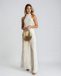 Women's pleated two-piece set with wide-leg trousers