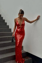 Women's open back sequin maxi cocktail dress