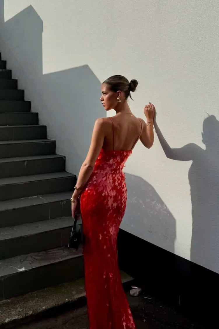 Women's open back sequin maxi cocktail dress