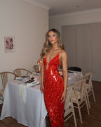 Women's open back sequin maxi cocktail dress