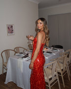 Women's open back sequin maxi cocktail dress