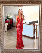 Women's open back sequin maxi cocktail dress